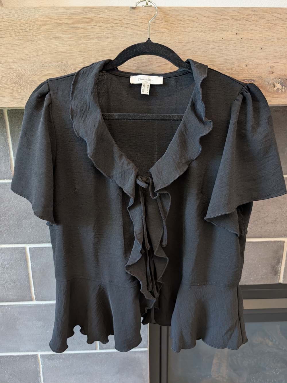 Black Ruffle Tie-Front Blouse